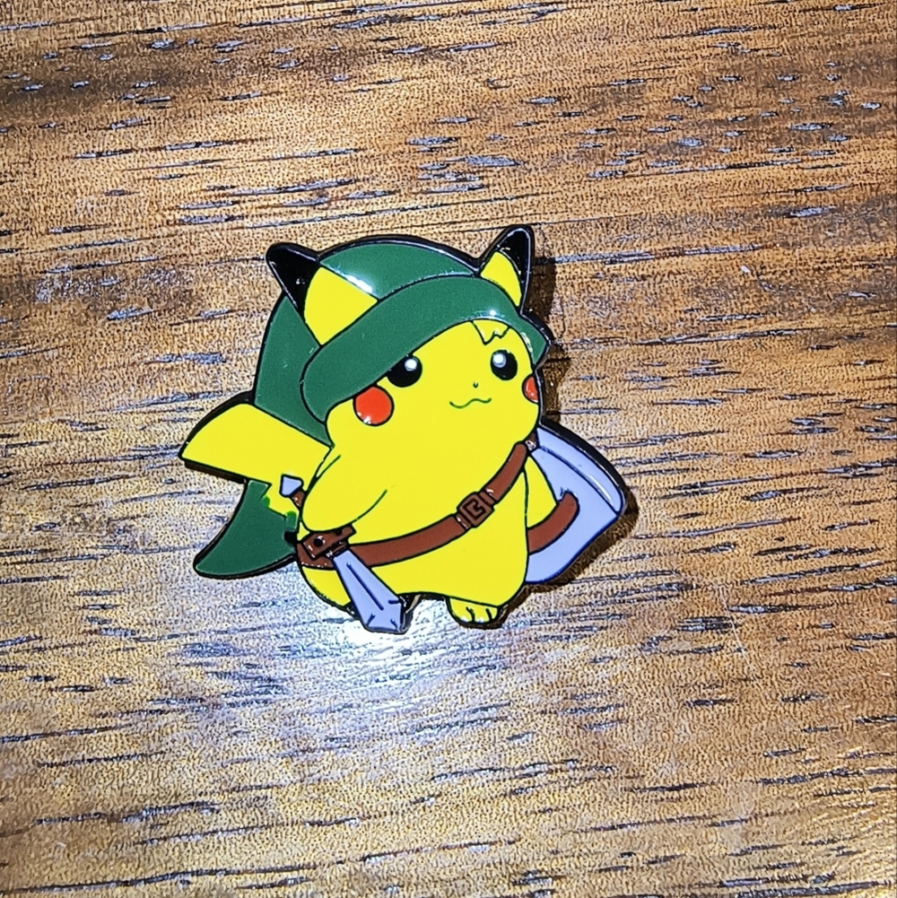 Women’s Jewelry Fun Cute Pikachu Enamel Pin with Sword, Shield, and Green Hat